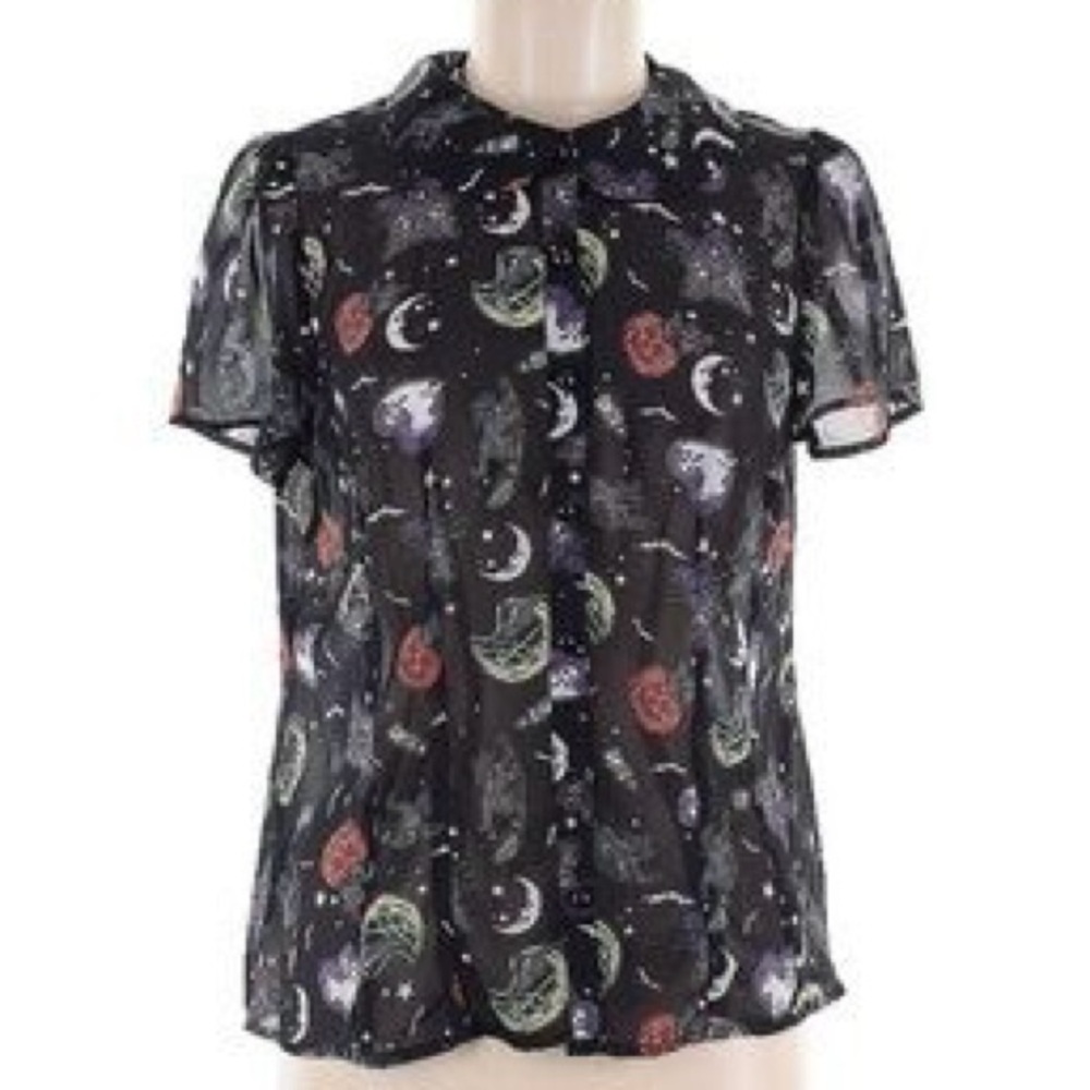 Hell Bunny Sheer Halloween Print Blouse - Black